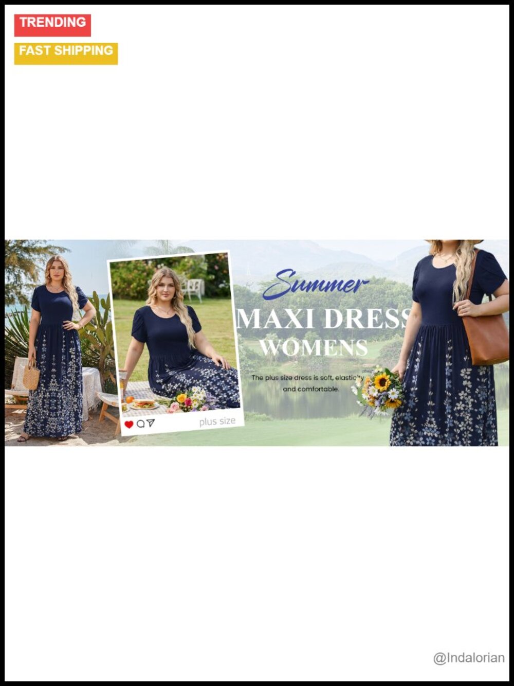 Plus Size Maxi Dress with Pockets Short Sleeve Loose Fit Long Sundress - Picture 3 of 6